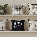 Stylish Decorative Pillows With Diverse Patterns And Different Designs On Shelf 3d model