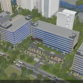 Modern Industrial Factory Exterior Design With Multi storey Structure Glass Windows Greenery And Pedestrians