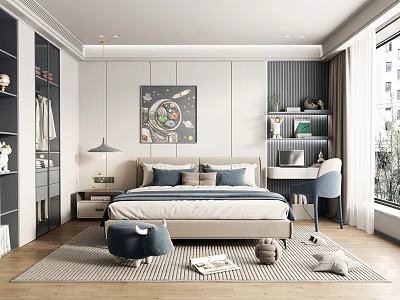 Kids Room Interior Design With Bed Desk Chair And Decorative Painting 3d model