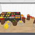 Modern Mobile Vending Kiosk Interior With Fresh Fruits And Baskets
