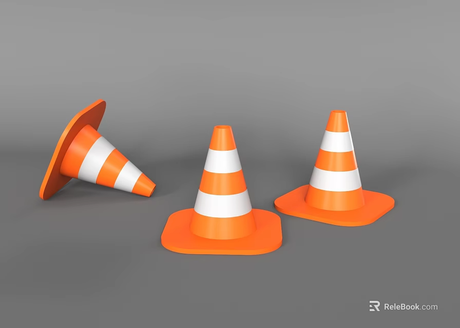 Road Infrastructure Equipment Including Orange And White Striped Traffic Cones In Standing And Fallen Positions 3d model 