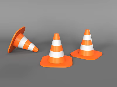 Road Infrastructure Equipment Including Orange And White Striped Traffic Cones In Standing And Fallen Positions 3d model