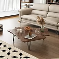 Rustic Wooden Coffee Table With Metal Legs Bowl Of Nuts Dried Pampas Vase And Book