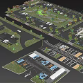 Modern Community Road Facilities Layout With Parking Lots Green Belts Pedestrian Paths And Sports Venues