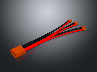 High Quality Computer Cables With Orange Black Sleeves And Multiple Connectors 3d model
