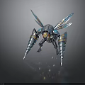Futuristic Mechanical Insect With Metallic Blue Orange Wings And Sharp Legs Design