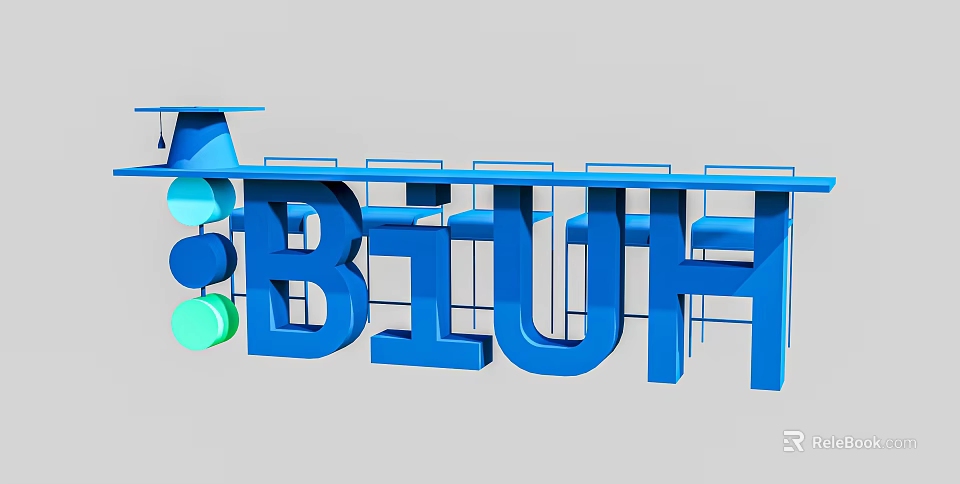 Photo Check In Spot Featuring Blue 3D BIUH Letters And Colorful Circles 3d model 
