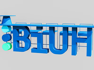Photo Check In Spot Featuring Blue 3D BIUH Letters And Colorful Circles 3d model