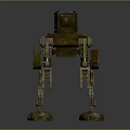 Green Military Mechanical Walker With Red Stars Cannon And Metal Claws