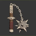 Medieval Flail Weapon With Wooden Handle Red Grip Metal Chain And Spiked Ball