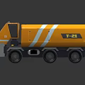 Yellow Toy Truck Model With White Stripes And Reflective Surface On Black Background
