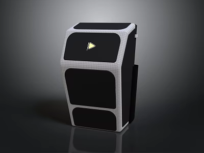 Modern Black And White Electronic Speaker With Yellow Play Button And Grid Texture 3d model