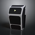 Modern Black And White Electronic Speaker With Yellow Play Button And Grid Texture