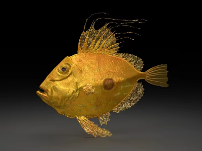 Golden Aquatic Fish With Unique Fins Detailed Texture And Vibrant Color On Dark Background 3d model