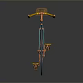 Modern Stylish Bicycle With Light Blue Frame Yellow Handlebars And Copper Wheels