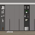 Modern Bookcase Design With Closed Doors Open Shelves Books Trophies And Potted Plant