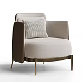 Modern Leisure Chair With Beige Fabric Upholstery Brass Metal Legs And Striped Pillow