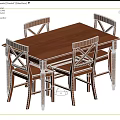 Outdoor Wooden Dining Table Set with Four Cross Back Chairs and Garden Grass Flowers