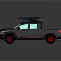 Black Military Pickup Truck With Red Wheels Roof Mounted Equipment And Front Bumper