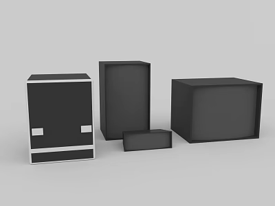 Black Square Speakers in Different Sizes Arranged on Gray Background with Modern Design 3d model