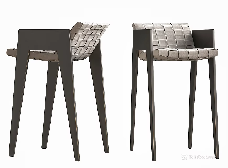 Modern Woven Bar Stools With Armrest And Stylish High Wooden Legs Design 3d model 