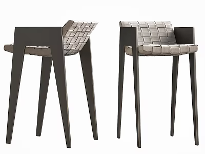 Modern Woven Bar Stools With Armrest And Stylish High Wooden Legs Design 3d model