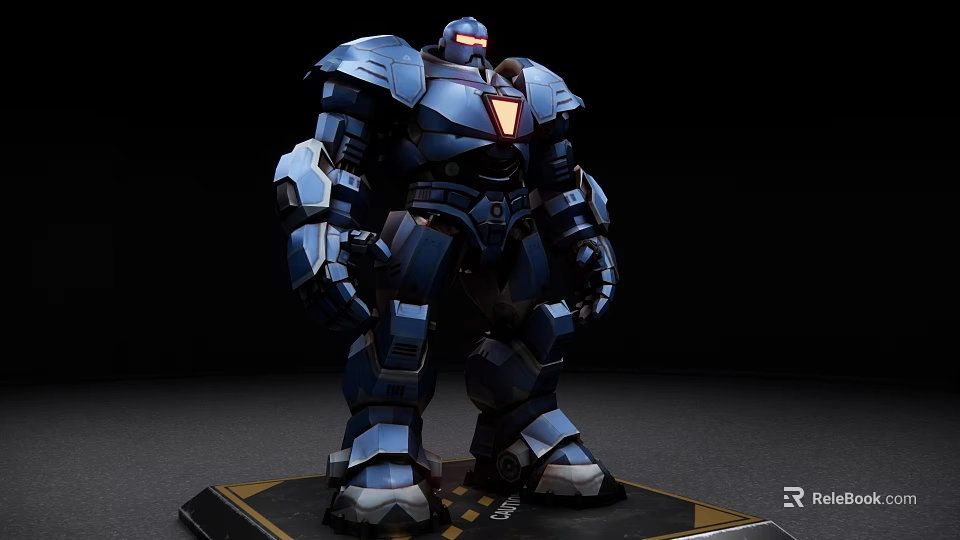 Smart Machine Blue Mech with Glowing Red Parts Standing on Black Platform 3d model 
