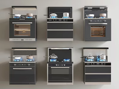 Various Built-in Kitchen Appliances With Modern Design And Black Silver Finish 3d model