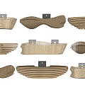 Modern Wooden Reception Desk With Wavy And Striped Design And Black Device