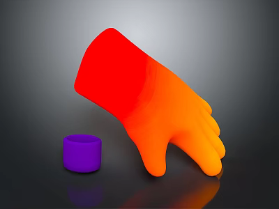 Modern 3D Designed Gradient Glove In Red To Orange With Purple Accent Fashion Accessory 3d model