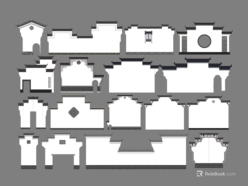Traditional Building Facades With Various Architectural Design Styles And Structural Details 3d model 