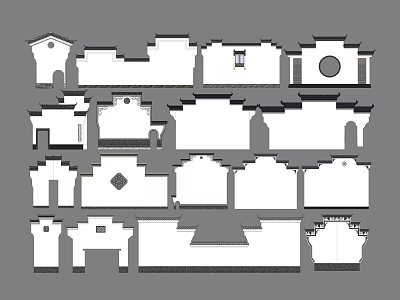 Traditional Building Facades With Various Architectural Design Styles And Structural Details 3d model