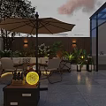 Cozy Outdoor Sofa Set With Large Parasol For Elegant Sunset Rooftop Patio Leisure Area