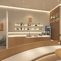 Modern Minimalist Interior Space With Curved Wooden Furniture Round Ceiling Light And Green Plants