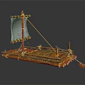 Handcrafted Wooden Boat Model with Traditional Planks Sail and Oar Deck Structure 3d model