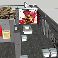 Modern Exhibition Hall Interior With Red Booths Circular Display And Furniture