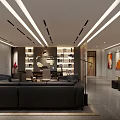 Modern Office Interior Design With Open Layout Bookshelves Lighting And Artwork 3d model