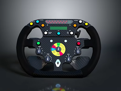 Computer Renault Racing Steering Wheel With Colorful Control Panel Multiple Buttons And Carbon Fiber 3d model
