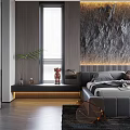 Modern Bedroom Interior Design With Headboard Wall Built in Lighting Large Bed Gray Rug Windows
