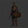 Medieval Armored Warrior Character Holding Sword And Shield In Gray Background