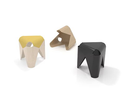 Modern Geometric Stools With Yellow Black And Wooden Designs For Home Decor 3d model