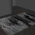 Square Rug With Abstract Brushstroke Design In Black White Gray On Herringbone Wood Floor