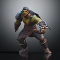 3D Rendered Orc Character With Green Skin Helmet Armor And Wrist Guards In Battle Stance