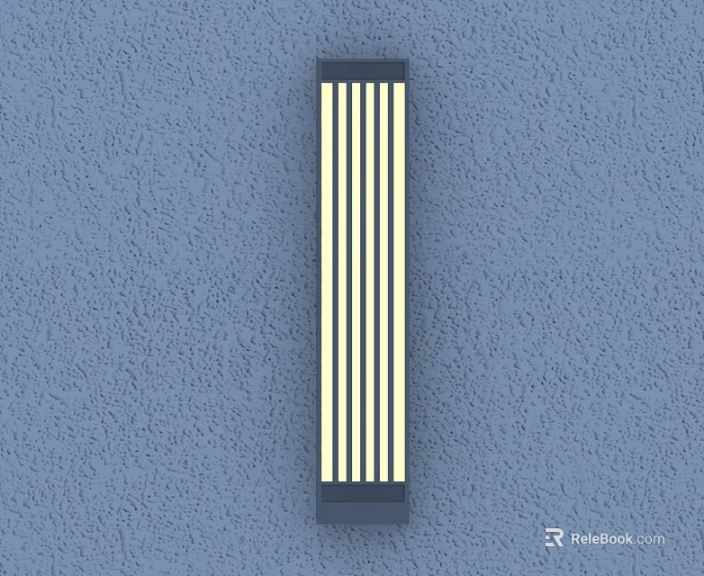 Modern Vertical Striped Wall Lamp With Dark Frame White Light On Textured Blue Wall 3d model 