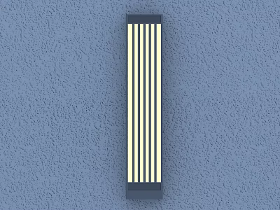 Modern Vertical Striped Wall Lamp With Dark Frame White Light On Textured Blue Wall 3d model