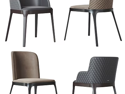 Modern Dining Chairs With Quilted Upholstery And Contrasting Brown Gray Design Details 3d model