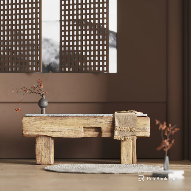 Rustic Wooden Public Chair With Linen Cloth And Decorative Branches In Indoor Setting 3d model 