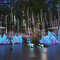 Interactive Art Installation With Large Tree Hanging Lights And Illuminated Crystal Structures 3d model