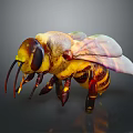 3D Rendered Colorful Winged Bee With Yellow Black Stripes And Detailed Body