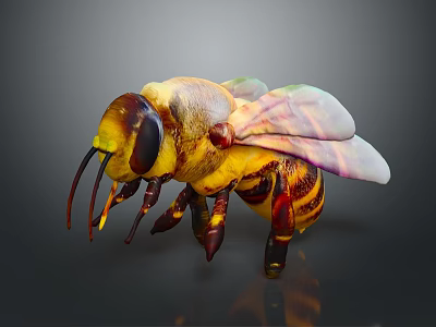 3D Rendered Colorful Winged Bee With Yellow Black Stripes And Detailed Body 3d model